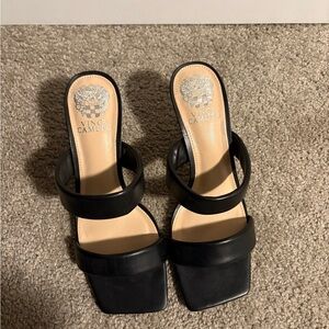 Vince Camuto Black Double-Strap Block Heel Slides